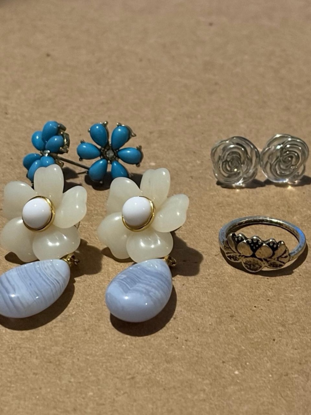 Floral Drop Earrings in Cream and Light Blue | Women Jewelry
